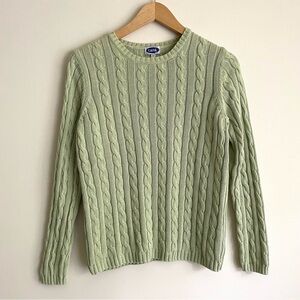 Vintage Tabi Cable Knit Cotton Crewneck Sweater Light Green